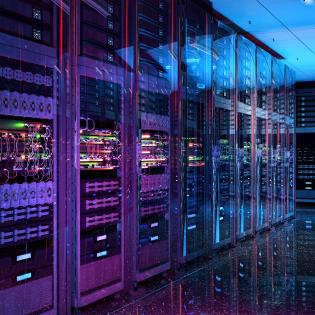 Image of data center server racks. IT modern hardware server room, data storage center, database information system.